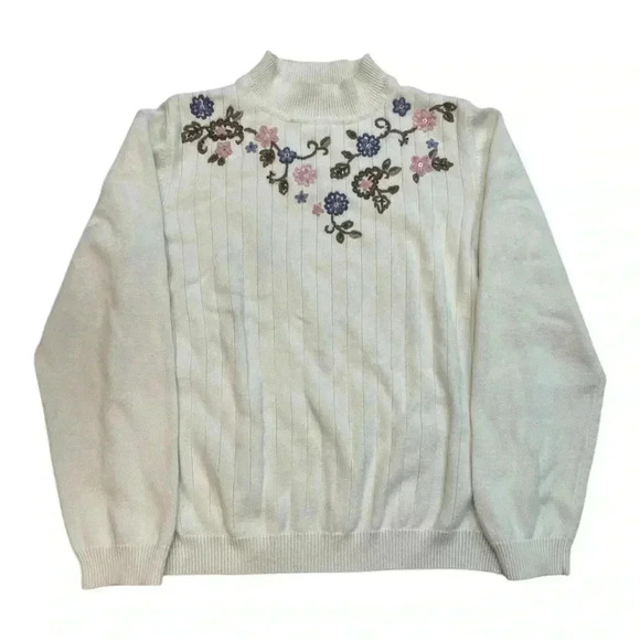 VTG Alfred Dunner Mock Neck Floral Embroidered Grandma Sweater Size PXL - Picture 1 of 4